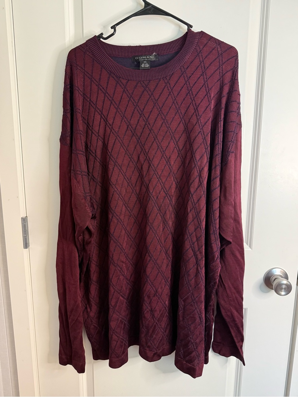 Domani Platinum 4XL Silk Blend Burgundy Argyle Sweater Plus Size